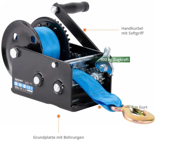 Hovedbilde Güde GGHW 900/8 Vinsj Med Belte / Stropp 8meter - 900kg