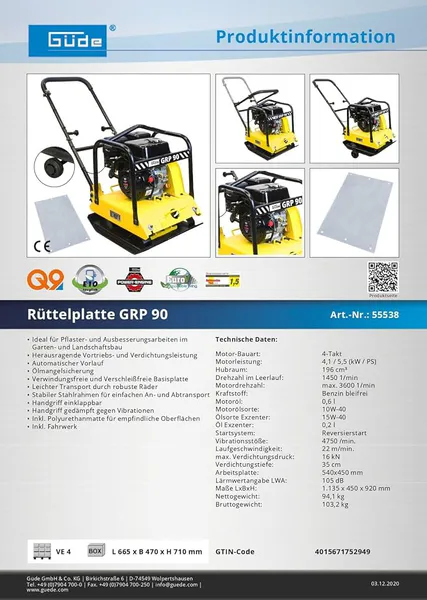 Hovedbilde Güde GRP 90kg Proff Platevibrator / Hoppetusse - ...